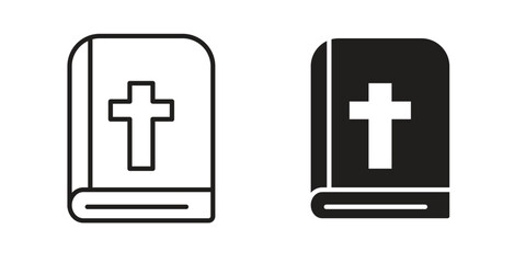 Bible icon symbol set in black. line and flat icons