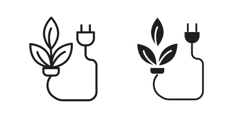 Biomass energy icon symbol set in black. line and flat icons
