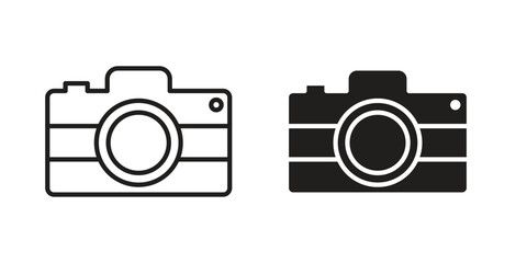 Camera icon symbol set in black. line and flat icons