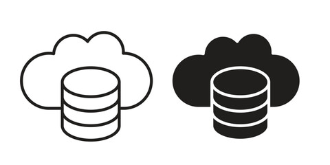 Cloud server icon symbol set in black. line and flat icons