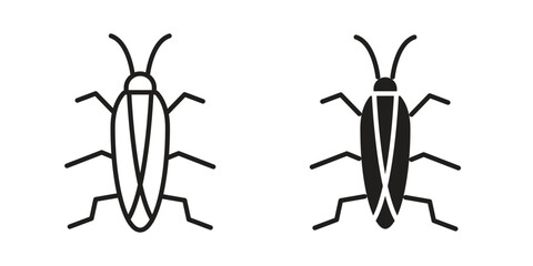 Cockroach icon symbol set in black. line and flat icons
