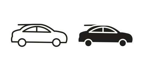 Compact car icon symbol set in black. line and flat icons