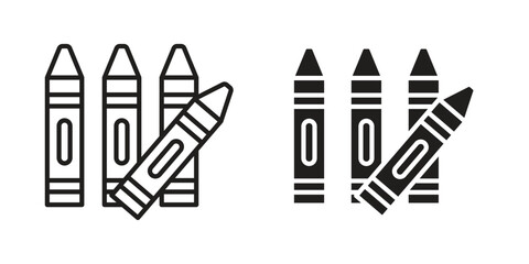 Crayon icon symbol set in black. line and flat icons