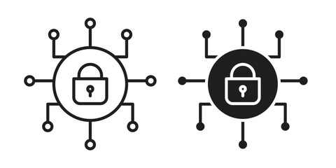 Cyber security icon symbol set in black. line and flat icons