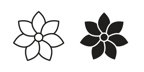 Daffodil icon symbol set in black. line and flat icons