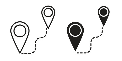 Distance icon symbol set in black. line and flat icons