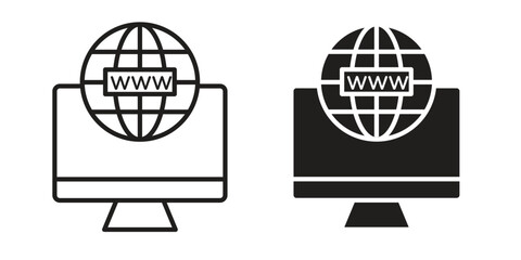 Domain icon symbol set in black. line and flat icons