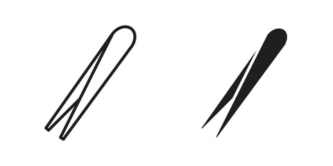 Eyebrow tweezers icon symbol set in black. line and flat icons