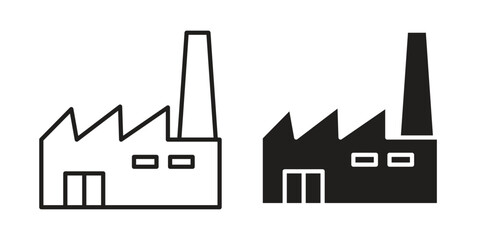 Obraz premium Factory icon symbol set in black. line and flat icons