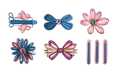 Hair Clip Set for Hair Styling and Accessories - Isolated on White Background