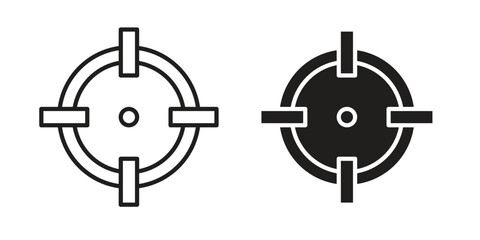 Obraz premium Gun target icon symbol set in black. line and flat icons