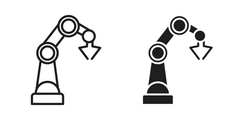 Industrial robot icon symbol set in black. line and flat icons
