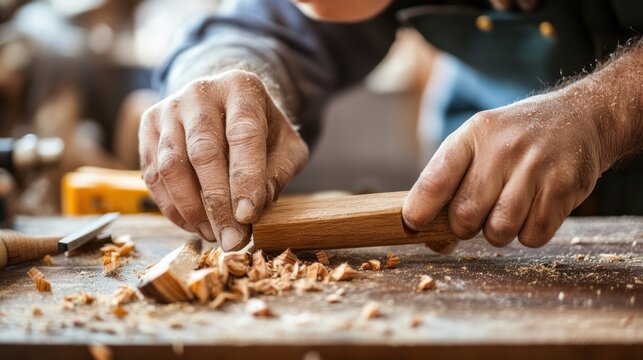 Hands shaping wood in a workshop