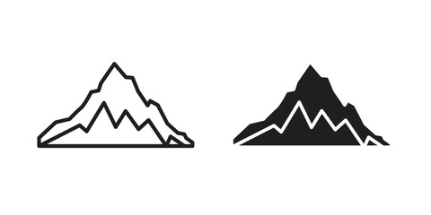 Mountain icon symbol set in black. line and flat icons