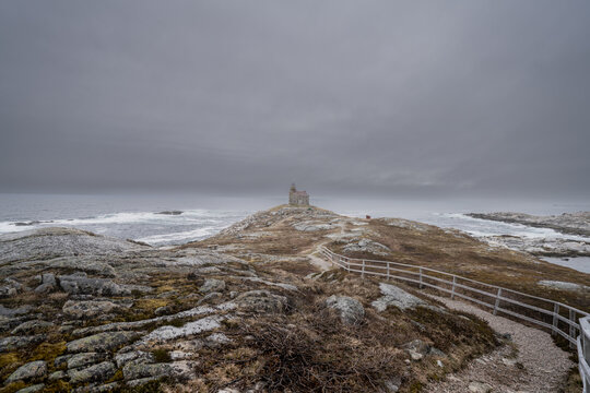 Footpath leading to Rose Blanche Lighthouse on a stormy day, Rose Blanche-Harbour Le Cou, Newfoundland, Newfoundland and Labrador, Canada