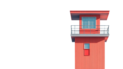 Tall, pinkish-red lookout tower