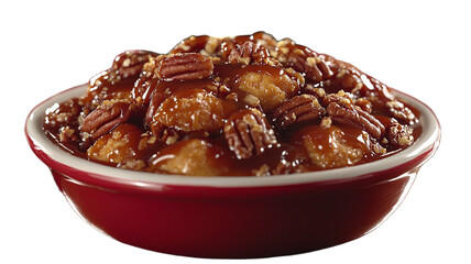 Sweet, pecan-studded bread pudding in a bowl