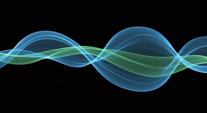Abstract Blue and Green Wave Pattern on Black Background for Technology and Science Themes