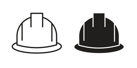 Safety helmet icon symbol set in black. line and flat icons