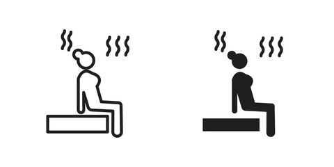 Sauna icon symbol set in black. line and flat icons