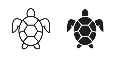 Obraz premium Sea turtle icon symbol set in black. line and flat icons