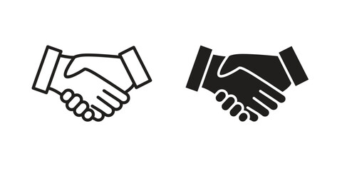 Shake hands icon symbol set in black. line and flat icons