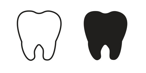 Tooth icon symbol set in black. line and flat icons