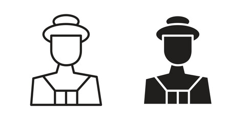 Tourist Guide icon symbol set in black. line and flat icons