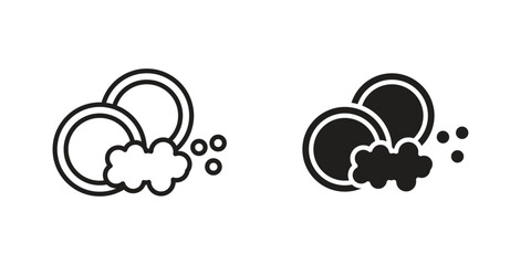 Washing dishes icon symbol set in black. line and flat icons