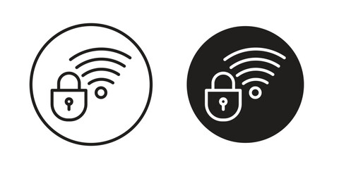 Wifi security icon symbol set in black. line and flat icons