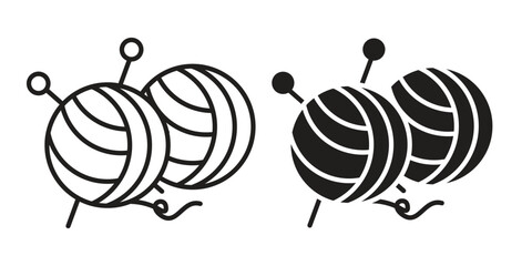 Wool ball icon symbol set in black. line and flat icons