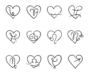 Abstract Heart Shapes with Continuous Line Art Design