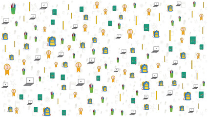 Colorful Outline Preschool and School Kids Icons Seamless Pattern for Education Background
