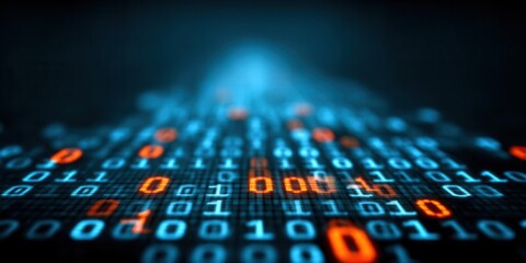 Big data landscape exploring binary code, represented by glowing digits in a digital world