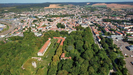 Aerial panorama of the old town around the city Pont-à-Verdun in France on a sunny day in late...
