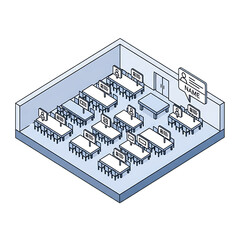 Fototapeta premium Empty classroom layout with multiple desks.