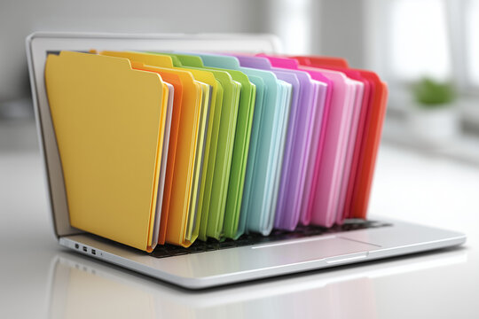 Fil Digital Files Organized: Colorful Folders on Laptop