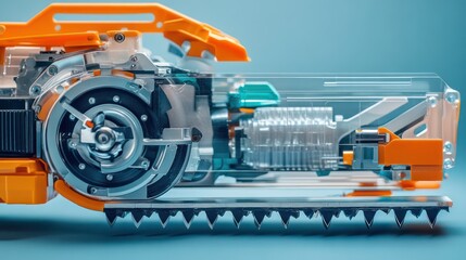 Transparent chainsaw with internal mechanism and serrated blade