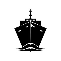 Front view of a ship with waves and mast in a stylized graphic representation for nautical themes use