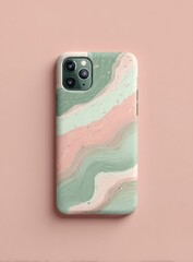 Pastel-colored phone case with marble design