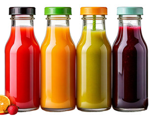  Assorted vibrant fruit and vegetable juices in glass bottles, perfect for healthy living and png