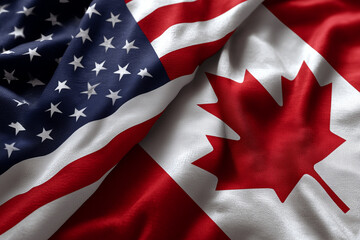 United States Canada Flags Represent Economic Cooperation