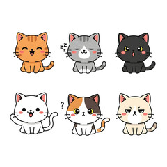 Adorable Cartoon Cats Displaying Various Emotions and Poses in a Group