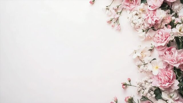 Delicate pink and white floral border on white background