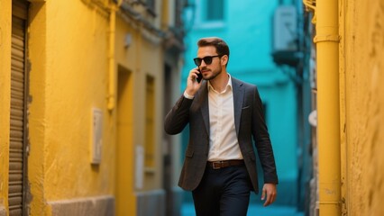 Fototapeta premium Man in a Narrow Street