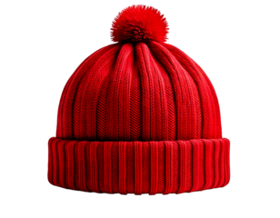 Red knitted hat with pompom isolated on white background png