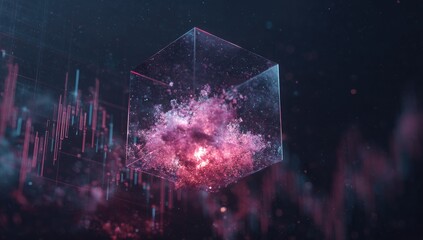 Abstract cube, glowing pink, data
