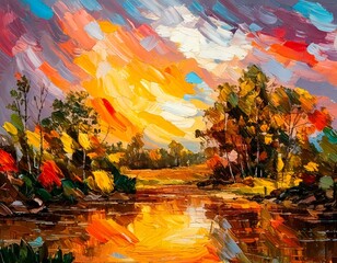 Abstract oil painting, colorful vibrant color brush strokes background, wallpaper 