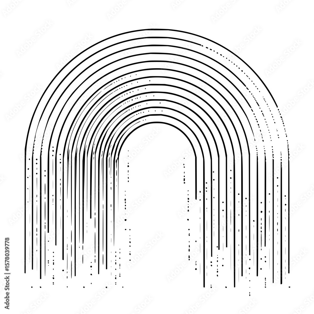 Poster abstract illustration of a rainbow made of parallel lines with dotted fading effect design element