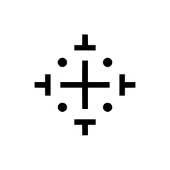 Fototapeta premium Black cross centered with four t shapes and four circles arranged symmetrically on a white background